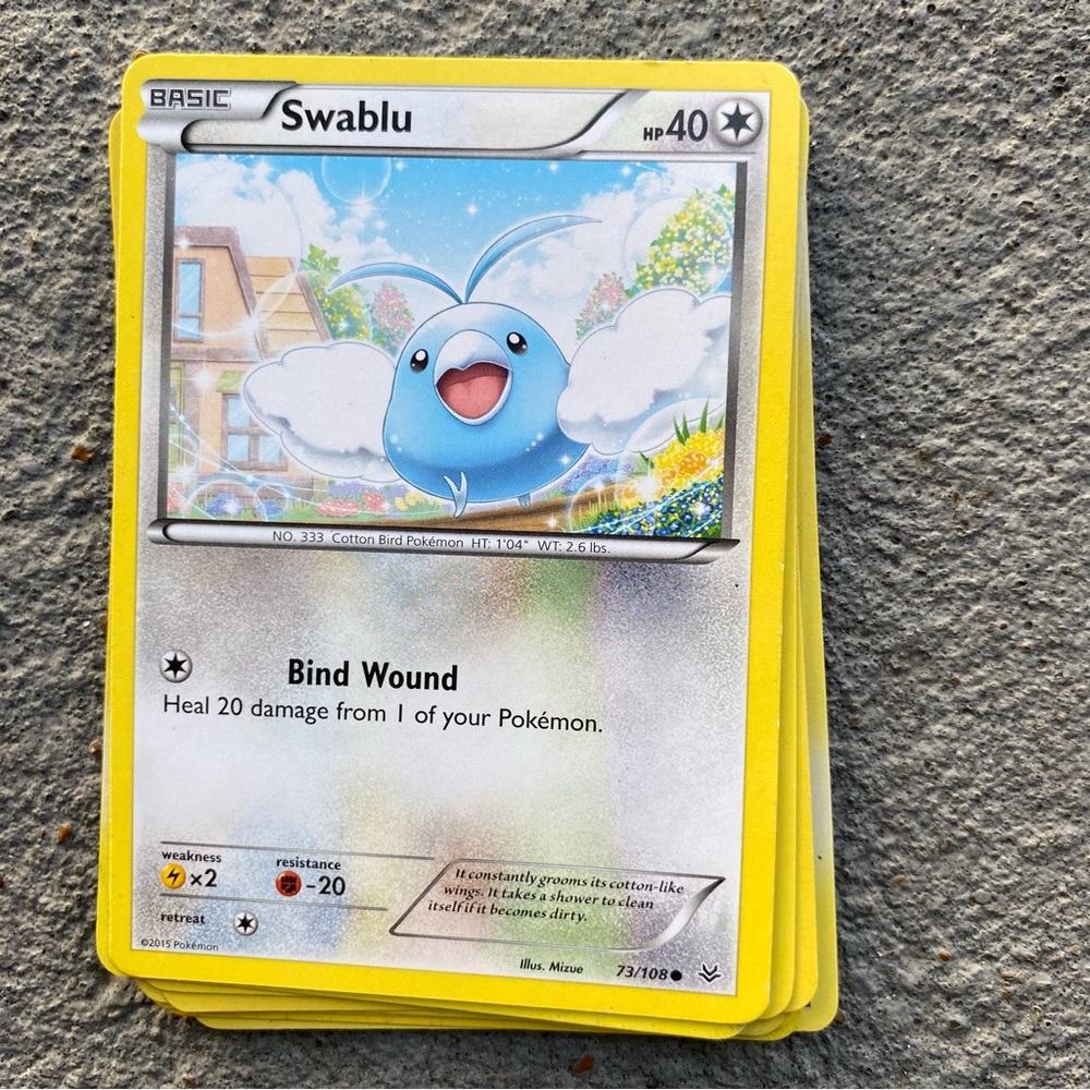 Pokemon Swablu Card - White and Blue